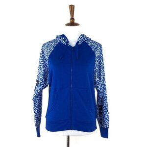 Adidas Neo Blue Leopard Print Zip-Up Hoodie, sz M
